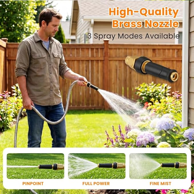Rosy Earth Metal Garden Hose 150 FT - 304 Stainless Steel Water Hose 150 FT - Expandable Short Flexible Garden Hose,no Kink Explosion, no Bite