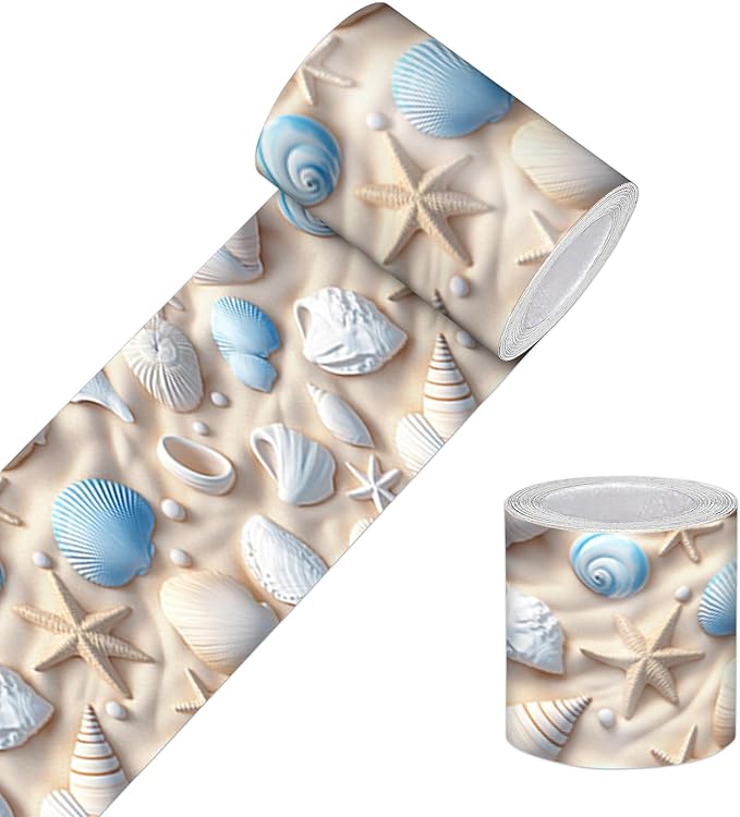 HOMETITUTE Wallpaper Border Peel and Stick Coastal Seashell Texture Decorative