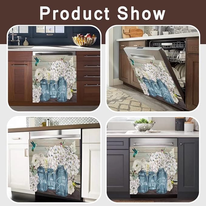 Farmhosue Floral Dishwasher Magnet Cover Decals Dishwasher Magnetic Sticker,Flower Vase Bless Home Magnets Panel Decal for Home Kitchen Appliance Decor 23"x26"