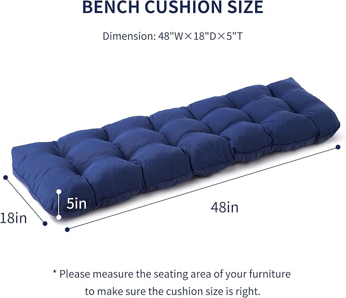 IPYNBAP Outdoor Bench Cushion, 48x18x5 Inch, Waterproof Bench Cushion for Outdoor/Indoor Furniture, Tufted Patio Bench Seat Cushion, Fade Resistant Outdoor Cushions for Porch Swing Couch, Navy Blue