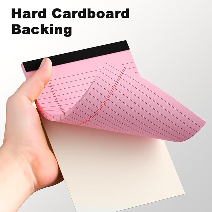6pcs Small Note Pad 5x8 College Ruled Pink Legal Pads Paper Notepads 6 Pack Study Back Writing Pads 5 x 8 Legal Pads Perforated Narrow Ruled Pads of Paper Pink
