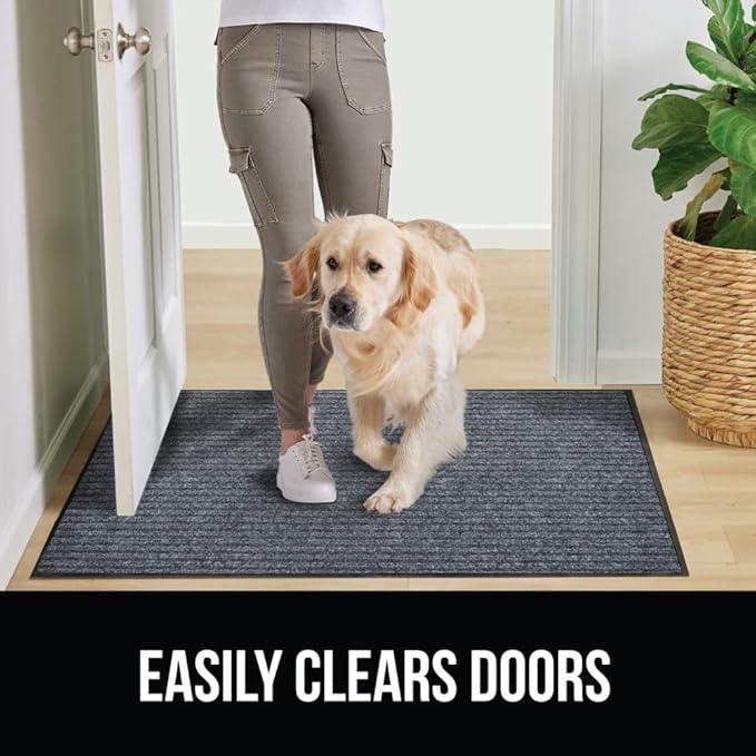 GORILLA GRIP Traffic Guard Door Mat, 70x24, Heavy Duty Welcome Mats, Commercial Office Space Doormat, Waterproof, Fade Resistant, Strong Rubber Backing, Low Profile, Shoe and Boot Scraper, Gray