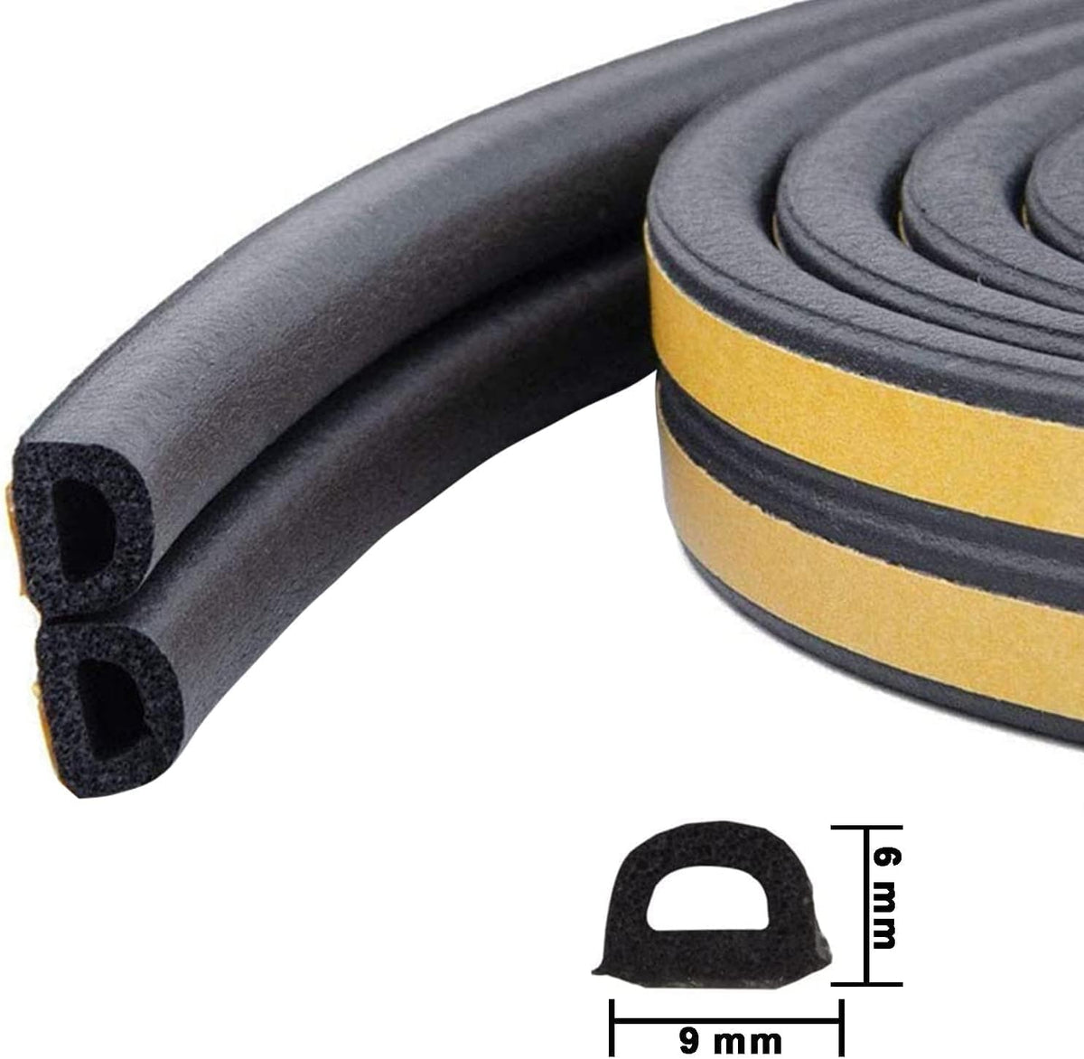 Weather Stripping Seal Strip Tape, Doors Windows Frame Self Adhesive D Type Foam Sealing Tape, 65.6Ft Rubber Soundproof Insulation Cell Foam Stripping, Black