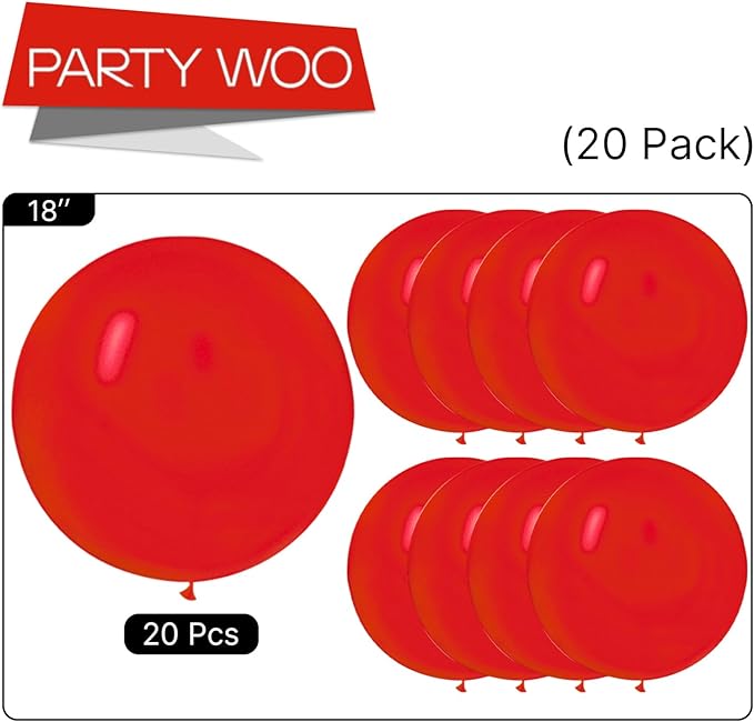 PartyWoo Red Balloons 20pcs 18 Inch Red Helium Balloons for Birthday Graduation Bachelorette Citizenship Firefighter Strawberry Anniversary Cherry Casino Movie Theme Party Decorations Red-Y57