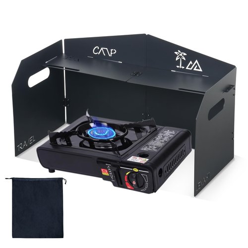 KOYILTD 4 Plates Camping Stove Windscreen Metal Wind Blocker Folding Stove Windshield with Storage Bag Stove Wind Screen for Outdoor Camping Accessories for Camping, Hiking, Cooking, Picnic (Model 1)