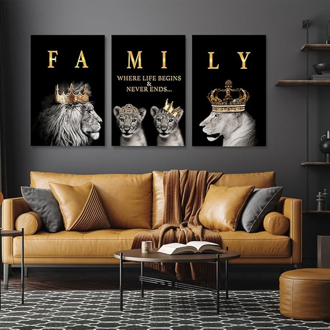 GUBIYU Family Life Begins Never Ends Words Sign Decor Black Gold Wall Art