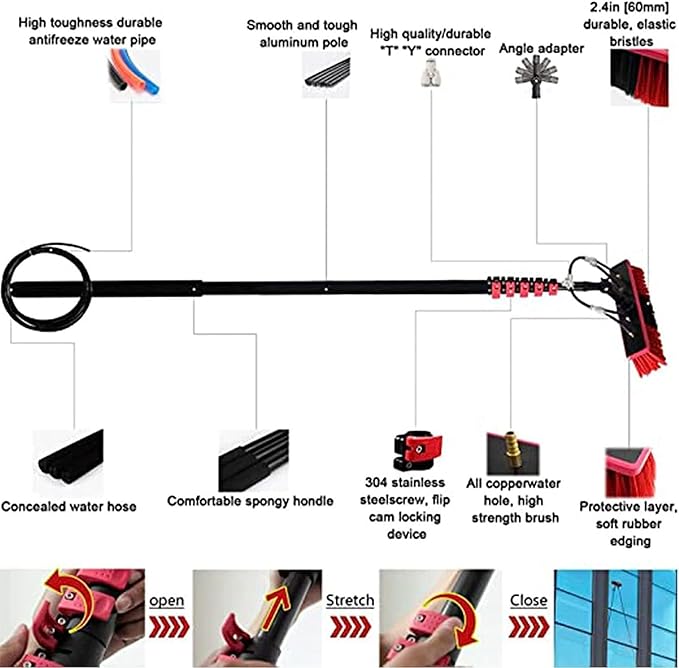 Water Fed Pole Kit,Window Cleaning Water Fed Poles Roof Cleaning Tools,Aluminum Outdoor Window Cleaner Hose,Cleaning Tool for Window Glass Extendable Cleaner Conservatory,5.4m/18FT