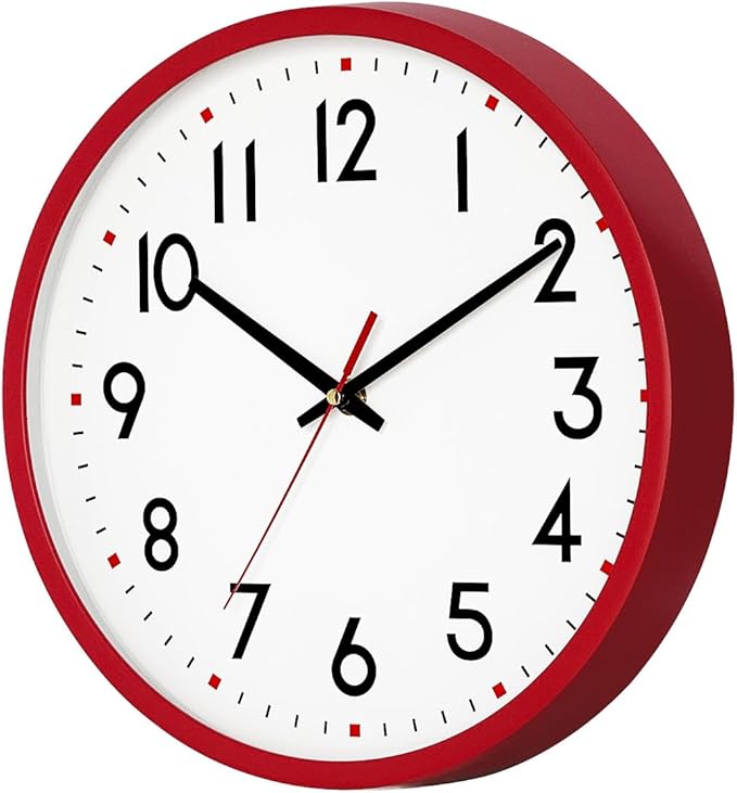 HZDHCLH Wall Clock Red, Silent Wall Clocks Battery Operated 12 Inch Modern Non