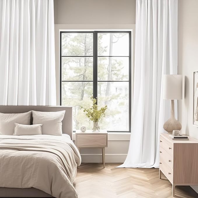 MIULEE Pure White Back Tab Light Blocking Curtains 63 Inch Length 2 Panels Set