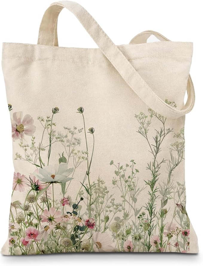 Floral Canvas Tote, Women Weekend Bags, Reusable Grocery Canvas Bag, Large Two Sided Printing Tote Bags