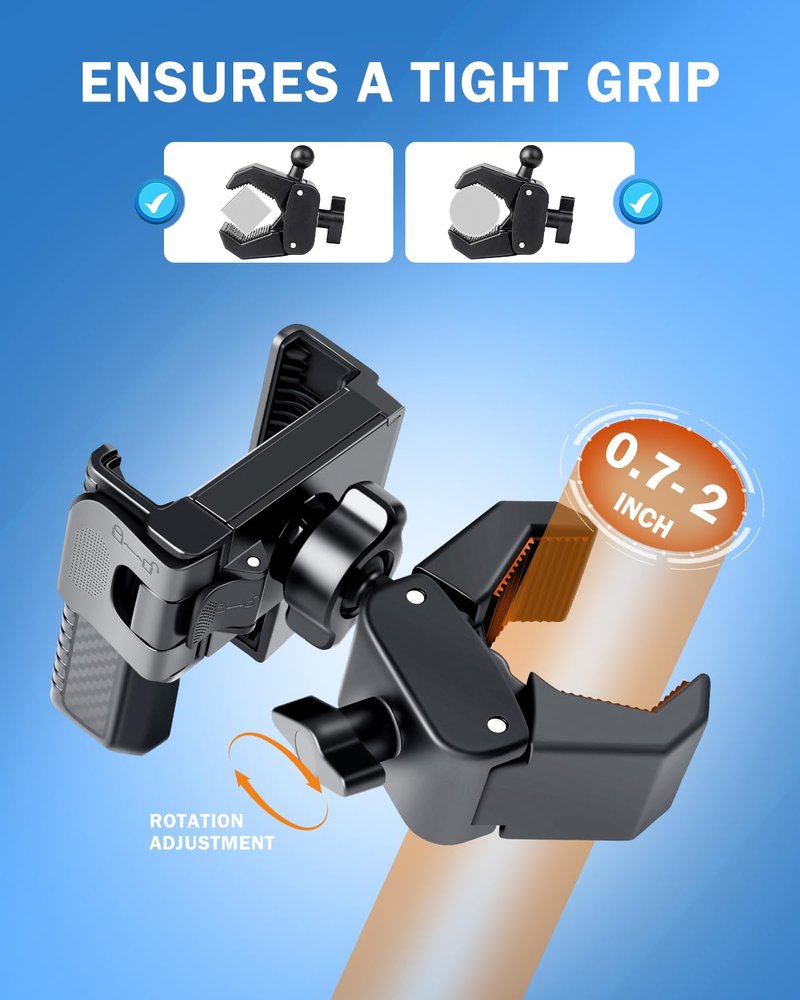 [Upgrade] Golf Cart Phone Mount Holder [Military-Grade Sturdy] with Security Double Lock Compatible with EZGO/Club Car/Yamaha, -360° Rotation with Anti-Scratch Pad [Big Phones & Thick Cases Friendly]