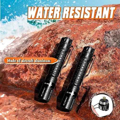 3 Modes Small Mini Flashlights LED Powerful High Lumens Tactical Pen Light with Clip,Slim Portable Pocket Compact Torch for Emergency Inspection AAA Battery Water-Resistant (Black & Black)