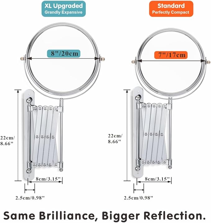 Welllink 8Inch Max Wall Mounted Bathroom Mirror, 10X Magnification