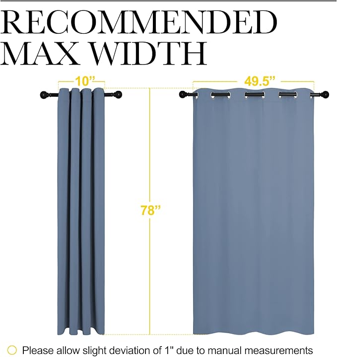 NICETOWN Stone Blue Room Darkening Curtain Panels 78" Length