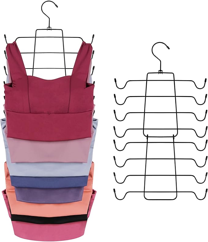 ZEDODIER 2 Pack Tank Top Hanger Space Saving, Bra Hangers for Closet Organizer, Hanging Bra Organizer Tank Tops Holder with 16 Hooks, Metal Closet Organizers and Storage Small Space Solutions, Black