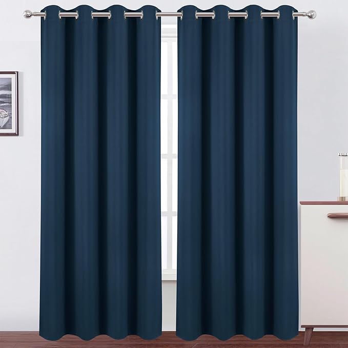 LEMOMO Blackout Curtains 52 x 90 Inch Long Navy Blue Curtains Set of 2 Panels