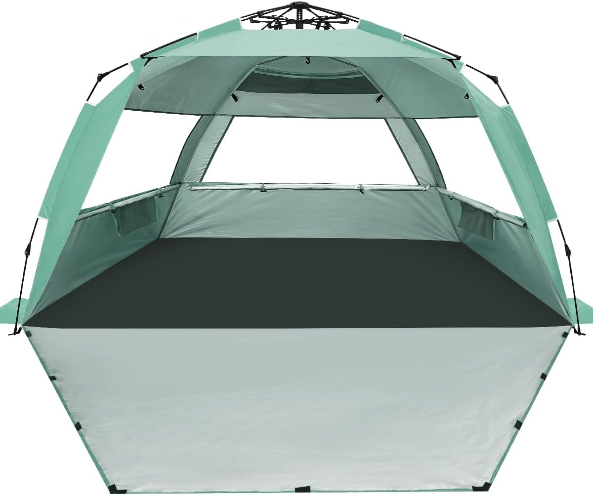 WhiteFang Deluxe Beach Tent - UV Protection Sun Shade Shelter for 3-6 People | Extendable Floor & Ventilating Windows