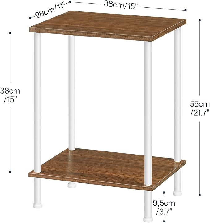 HOOBRO End Tables, Small Side Table, Nightstand with 2-Layer Storage Shelves, Sofa Table for Small Spaces, Living Room, Bedroom, Stable Frame, Easy Assembly, Walnut and White WH09BZ01