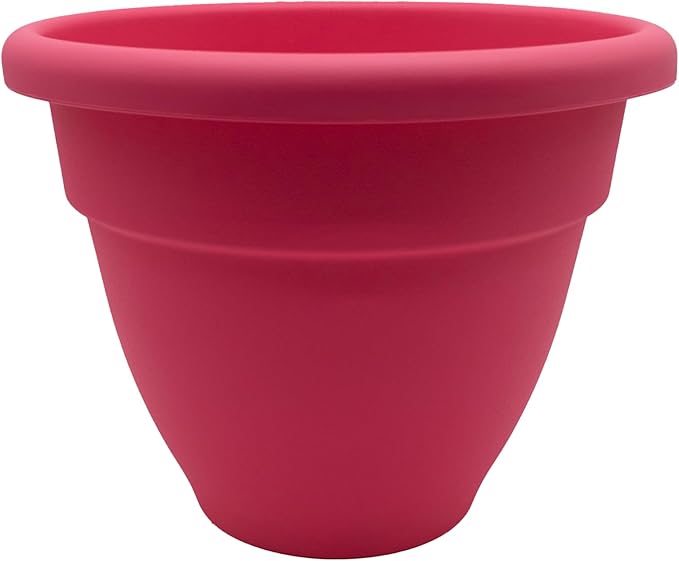 The HC Companies Caribbean Planter Pot - Outdoor & Indoor Plant Pot with Drainage Hole & Plug - Rolled Rim Plastic Pots for Plants & Flowers - Decorative Plant Pot (14" Pink Rose, Pack of 1)
