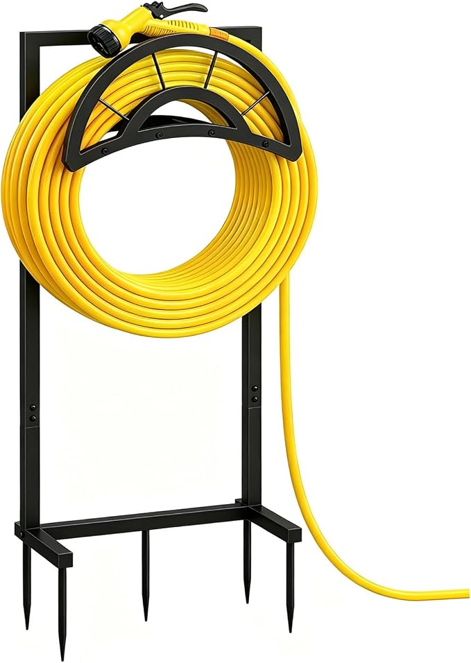 CHOEZON Garden Hose Holder with 5 Prongs, Heavy Duty Water Hose Holder Stand, Holds 150ft Hose, Metal Water Hose Holder for Outside, Yard, Lawn, Patio, Black TCJ91BB