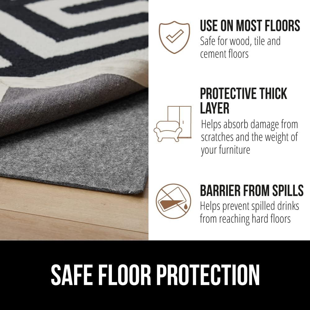 GORILLA GRIP Felt and Natural Rubber Stay in Place Slip Resistant Rug Pad, 1/4in Thick, 2x4 FT Protective Padding Under Area Rugs, Cushioned Gripper Pads, Carpet Runners, Hardwood Floors Protection