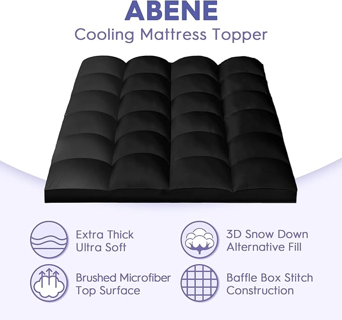 ABENE Mattress Topper Full for Back Pain Relief, Extra Thick Mattress Pad Pillowtop, Soft Mattress Protector Cover with 8"-21" Deep Pocket, Overfilled Down Alternative Filling (Black, Full)