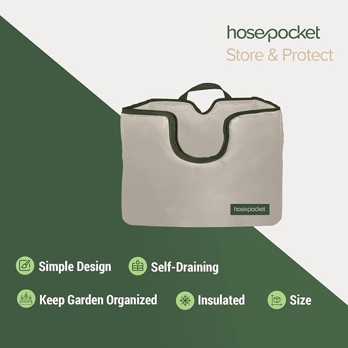Expandable Garden Hose Holder by Hose Pocket – Store Your Expandable Garden Hose Neatly and Simply – Size Large Designed For 50-100 ft. Hose (Large)