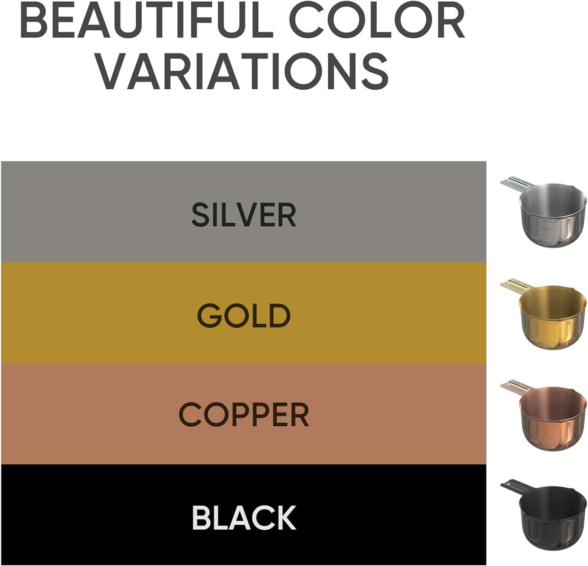 Color Up 2 Cup Measuring Cup, 480ml Stainless Steel Metal, Easy-Pour Spouts, Engraved Markings, Flat Base, Dishwasher Safe, for Dry and Liquid Ingredients