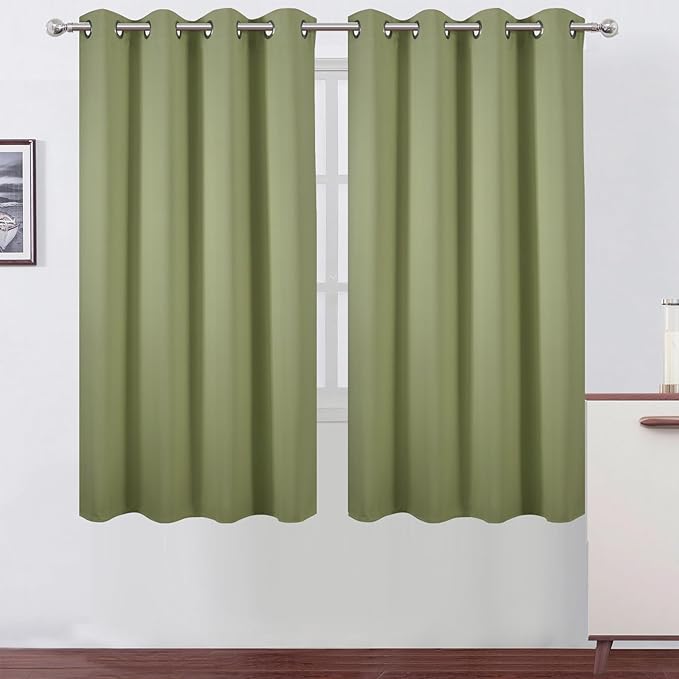 LEMOMO Sage Green Blackout Curtains 52 x 63 Inch Length/Set of 2 Curtain