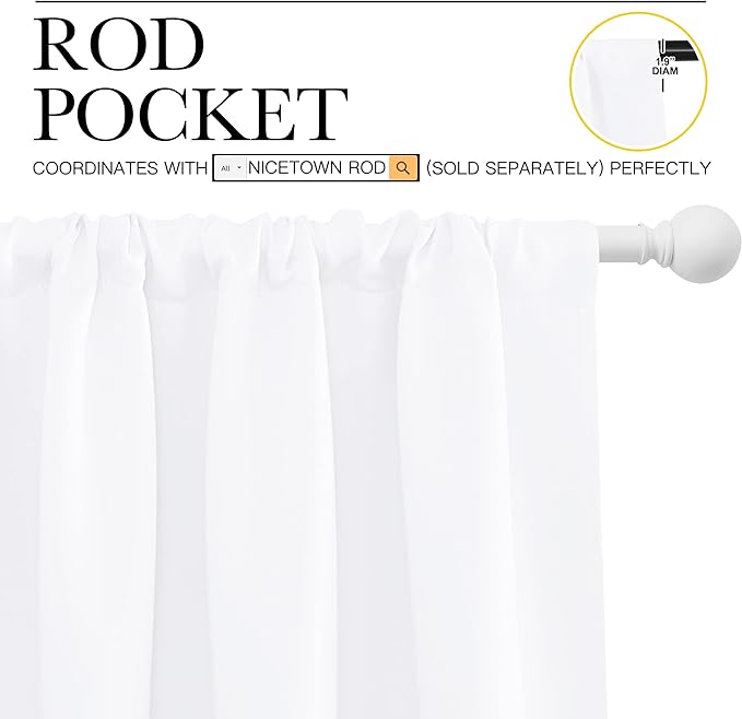 NICETOWN White Curtains, 50% Light Blocking Curtain Panels