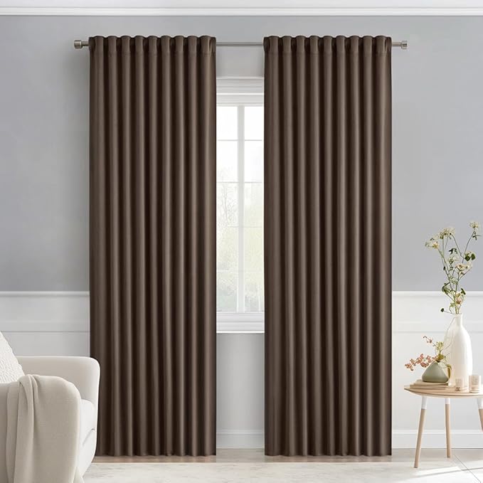 MIULEE Chocolate Brown Back Tab Blackout Curtains 90 Inches Long 2 Panels Set