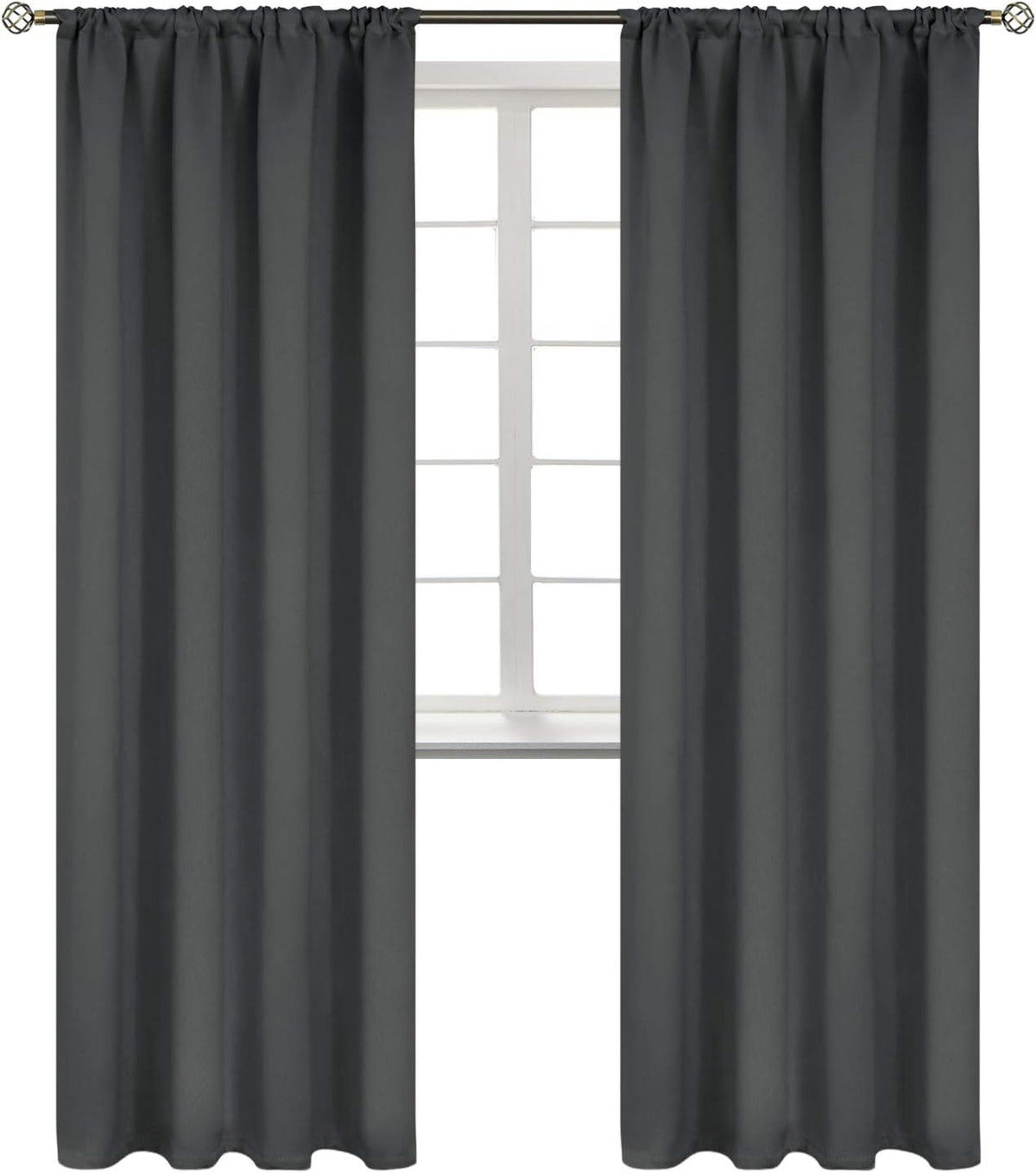 BGment Rod Pocket Blackout Curtains for Bedroom 84 Inches Length - Thermal Insulated Room Darkening Curtain for Living Room, 52 x 84 Inch, 2 Panels, Dark Grey