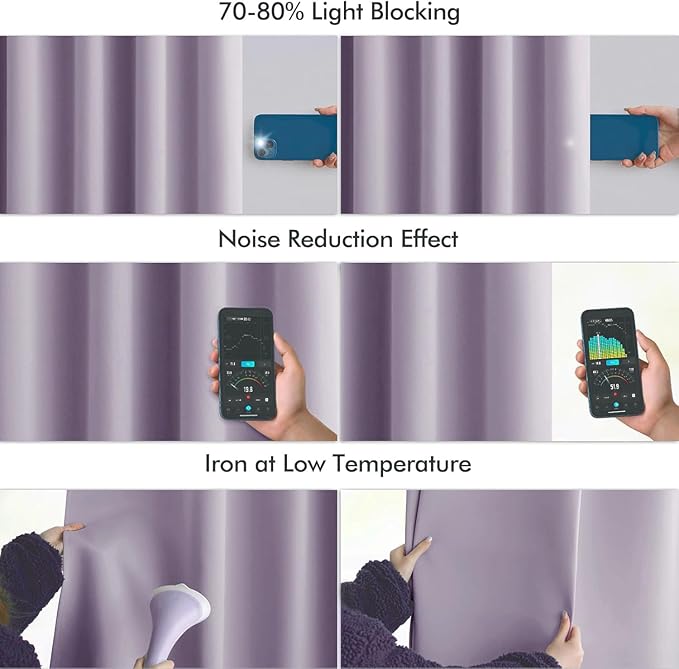 MIULEE Lilac Back Tab Blackout Curtains 63 Inch Length 2 Panels Set
