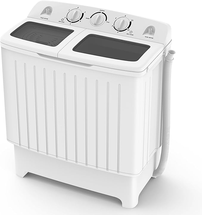 LDAILY Portable Washing Machine, 20lbs Compact Twin Tub Washer and Spinner with Drain Pump and Deep Cleaning, Mini Laundry Washing Spinning Combo for Apartment, RV, Dorm, Camping (White & Grey)