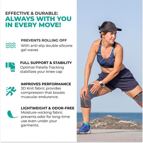 Modvel Compression Knee Brace - 2-Pack Support Sleeves for Running & Pain Relief | Ideal for Meniscus Tear & ACL Recovery