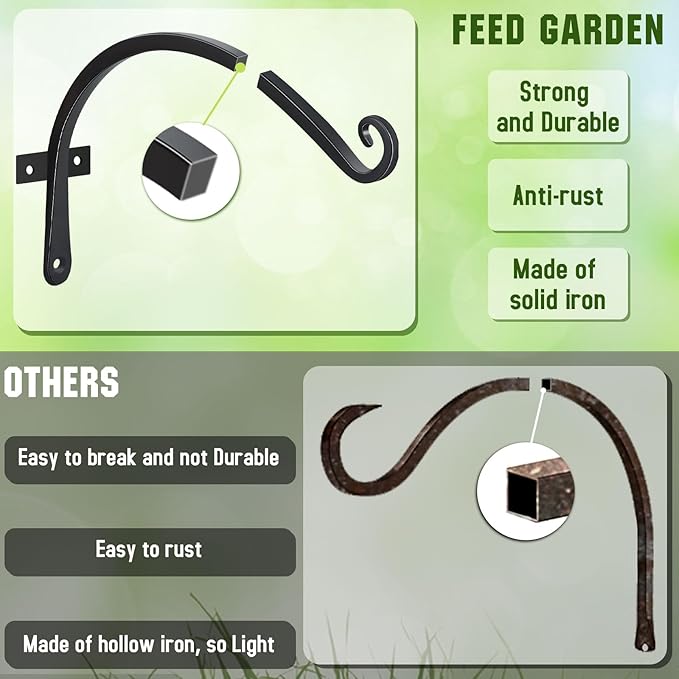 FEED GARDEN 2 Pack 12 Inch Hanging Plant Bracket Wall Hooks Decorative Plant