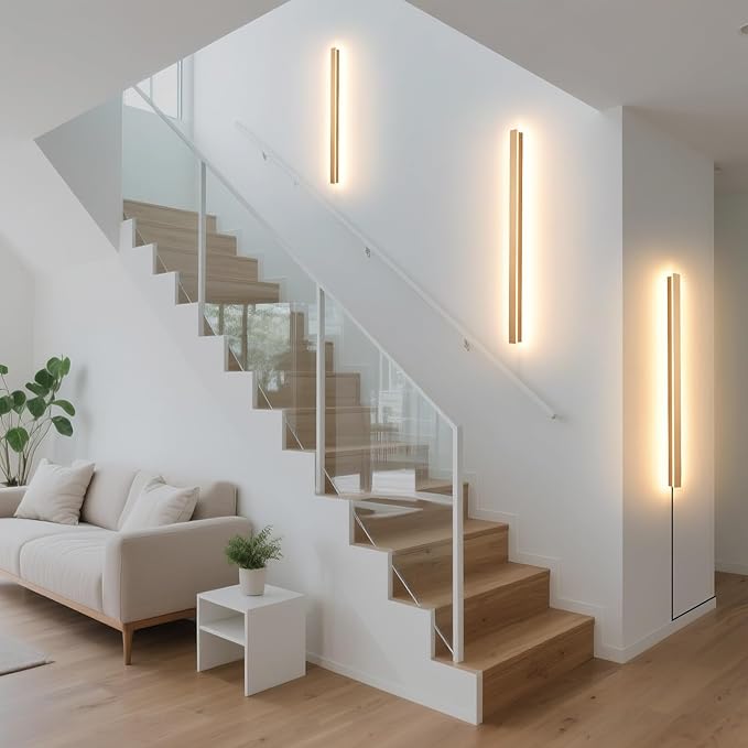 KELUOLY Modern Plug in Wall Lights, 31.4 inch Frosted Gold LED Long Wall Sconce