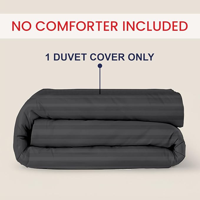 Kotton Culture 1 Pc Twin Size Duvet Cover Only -100% Egyptian Cotton Sateen 600 TC Ultra Soft Premium Durable Comforter Cover Zipper Closure & Corner Ties (Striped Dark Grey, Twin/Twin XL 68" X 90")