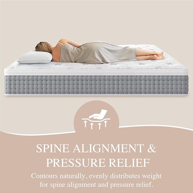 Sleepmax Full Mattress 12 Inch - Hotel-Collection Hybrid Mattress Pain Relief - Deep Sleep Mattress in a Box Extra Lumbar Support - Fiberglass-Free Bed, CertiPUR-US Certified, 365-Night Trial