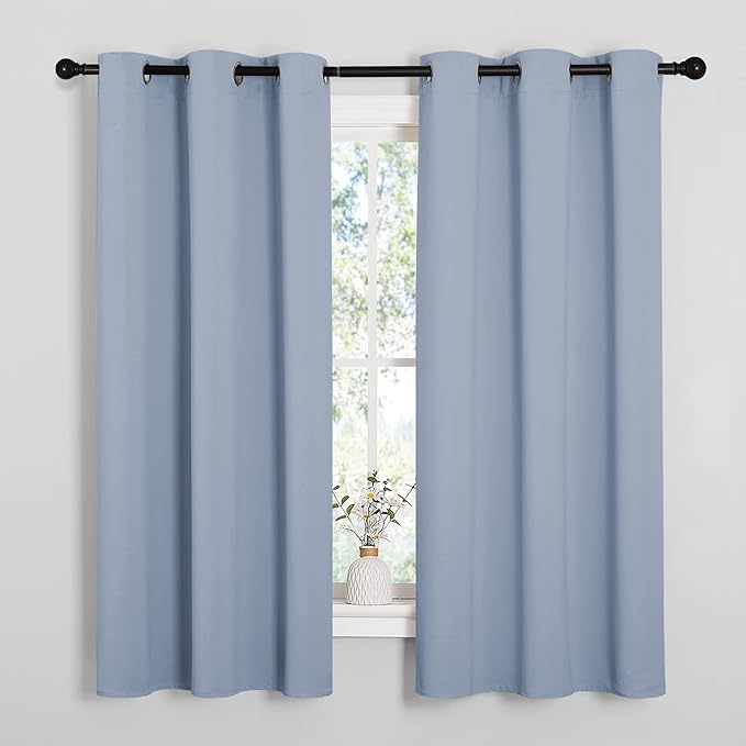 NICETOWN Vintage Blue Blackout Curtains 40 inches Length