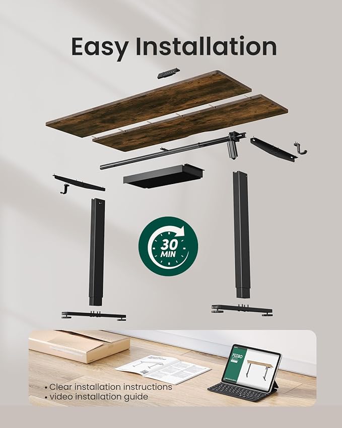 FEZIBO Electric Standing Desk with Drawers, 55 x 28 Inch Height Adjustable Desk with 3 Memory Presets, Sit Stand Up Desks for Home Office, Vintage Brown