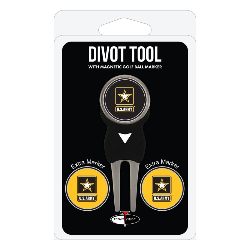 Team Golf Military Army Divot Tool Pack with 3 Golf Ball Markers Divot Tool with 3 Golf Ball Markers Pack, Markers are Removable Magnetic Double-Sided Enamel