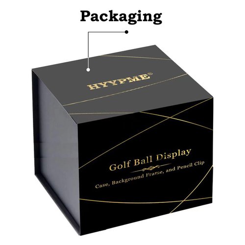 Golf Ball Display Case for Hole-in-One Golfer. Black Ball Throne with Golden Stamp. 2X Background Frames on Each Side of Cambered Cover. Pencil Holder, Glue Dots are All Included, No Assembly