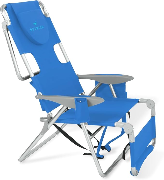 Ostrich the Backpack 3N1 Portable Chair with Cooler Bag and Reclining Lounger for Tanning, Camping, Beach, and Outdoor Essential, Blue