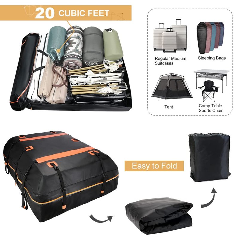 Rooftop Cargo Carrier Bag Waterproof 20 Cubic Car Roof Bag Cargo Carrier All Cars with/Without Rack Includes Anti-Slip Mat 10 Reinforced Straps 6 Door Hooks