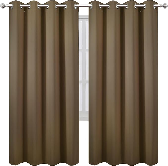 LEMOMO Brown Thermal Blackout Curtains/52 x 72 Inch/Set of 2 Panels Room