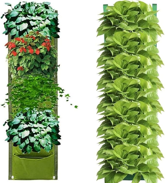 LITLANDSTAR Hanging Planter Bags, 2 Pack 7 Pocket Hanging Vertical Wall Planter