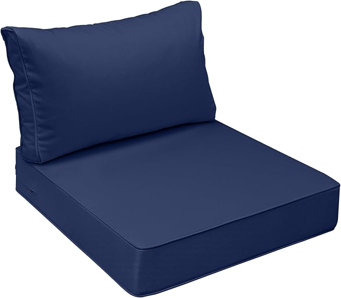 AAAAAcessories Outdoor Seat Cushions for Chairs, Fade-Resistant, Waterproof Patio Furniture Replacement Cushions, 25.5" x 25.5" x 5" + 25.5" x 13.5", Navy Blue