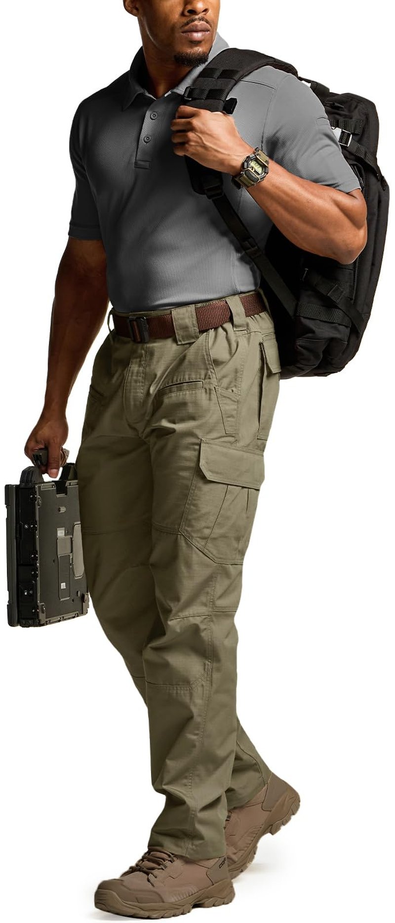 CQR Men's Tactical Pants, Water Resistant Ripstop Cargo Pants, Lightweight EDC Work Hiking Pants, Outdoor Apparel, Raider Soil Green, 32W x 30L