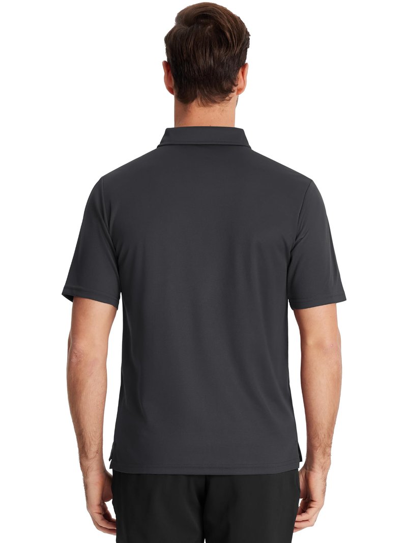 TACVASEN Mens Polo Shirts with Pocket Golf Polos Dry Fit Performance Short Sleeve Collared Shirt Casual Athletic Work Dark Gray L